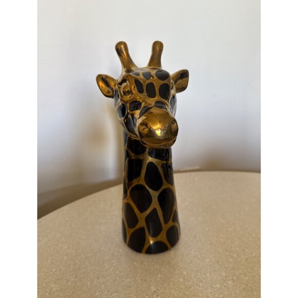 Ceramic Giraffe Figurine With Golden & Black Patterned Design - Picture 2 of 4
